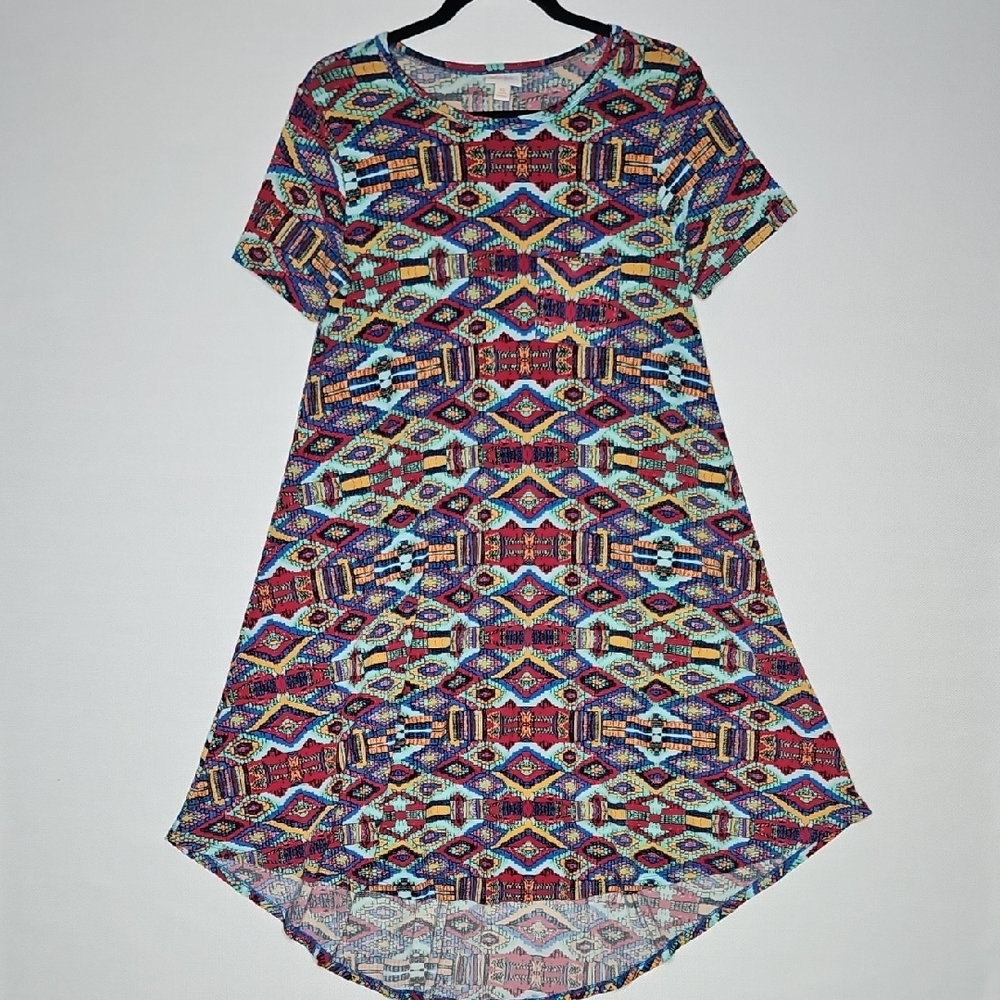 LuLaRoe Carly Colorful Geometric Patterned A Line Dress Size XS